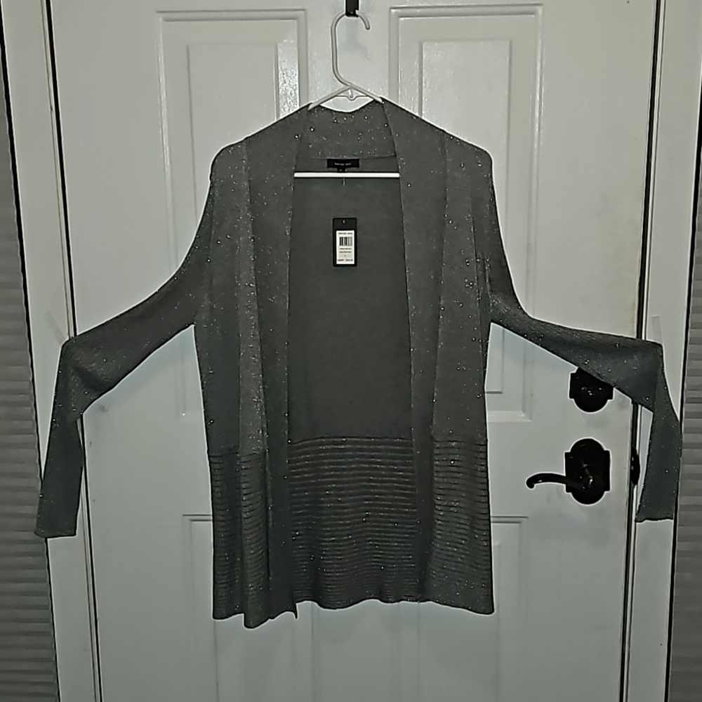 Verve Ami, gray sparkly women's long sleeved cardigan.